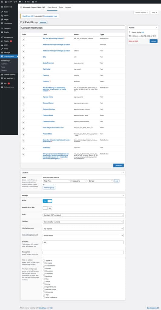 Form backend admin