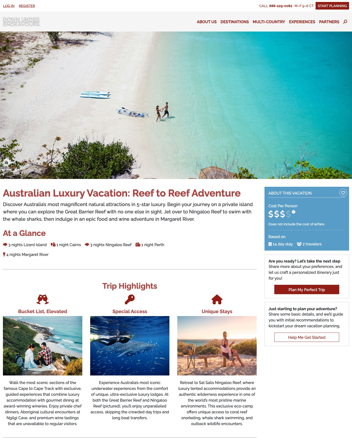 A trip package page on the 2023 template