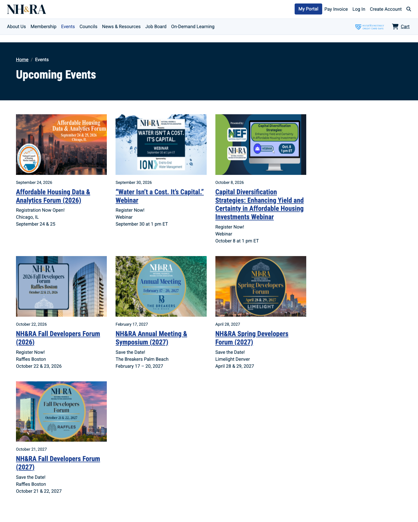 NH&RA events hub with conferences and webinars in one listing