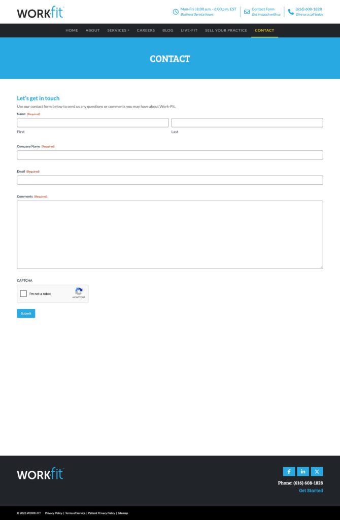 Work-Fit contact form, the page whose submissions rose after the move