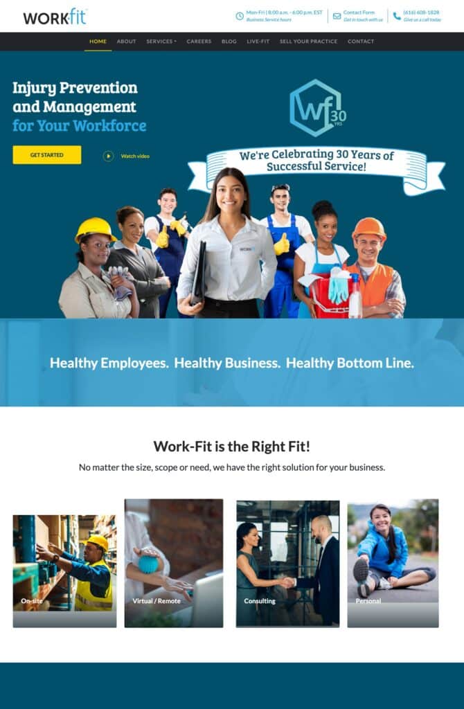 work-fit.com homepage in 2026, on WordPress after the move from Webflow